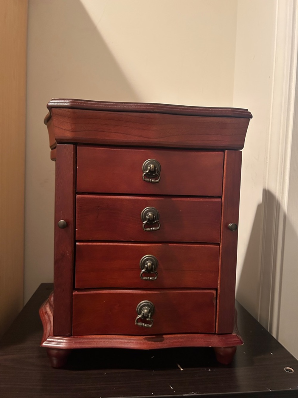 Wooden Jewelry Chest - Mahogany Red Finish
